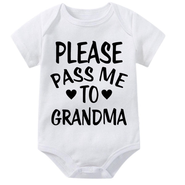 Please Pass Me To Grandma Onesies,Funny My Grandmother Loves Me Infant One-piece for Boys Girls,Baby Bodysuit Short Sleeve Jumpsuit Rompers,Cute Newb