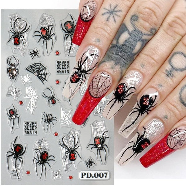 Y2K Halloween Spider Web Design 5D Nail Sticker With Rhinestone Cute Clown Star Embossed Nail Art Adhesive Sliders Decals Decor