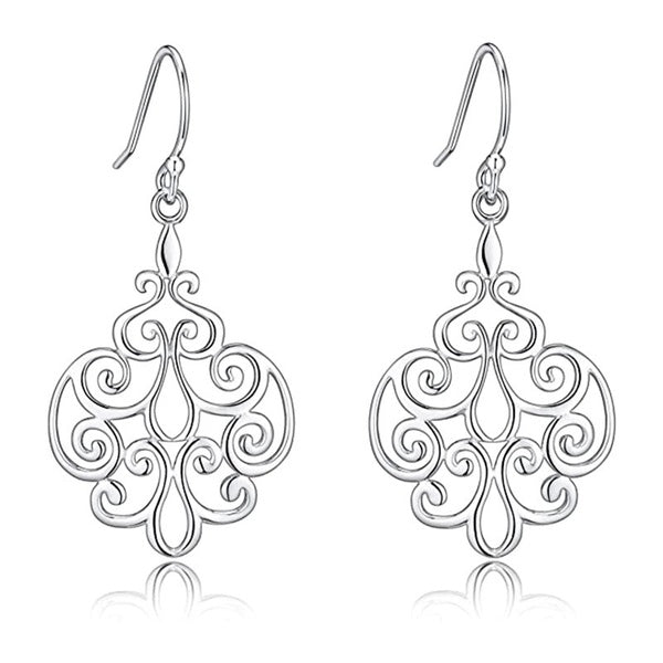 Femmes Vintage creux suivre argent plaqué boucles d'oreilles pendantes ami mariage fiançailles fête d'anniversaire bijoux cadeau