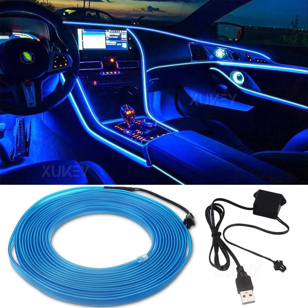 Bleu USB voiture intérieur Led décoratif néon chaîne bande bricolage Flexible lumière ambiante atmosphère Center Console tableau de bord Tube décor l