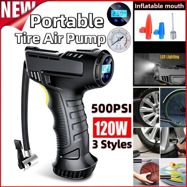 500PSI Car Air Pump 120W Electric Handheld Car Tire Inflatable Compressor Portable Inflator Air Compressor Tire Inflator Equipment Tool for Motorcycl
