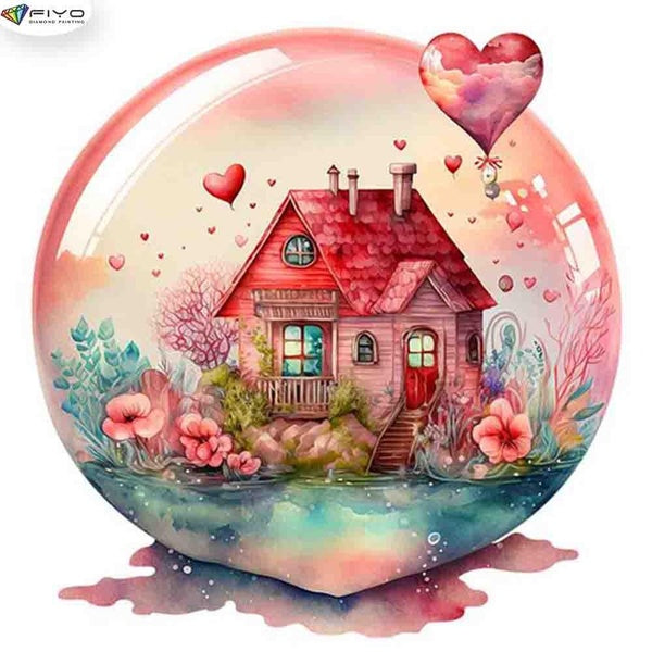 FIYO Pink House DIY 5D Diamond Painting Full Drill with Number Kits Home and Kitchen Fashion Mosaic Diamond Painting Canvas Wall Decoration Gift Craf