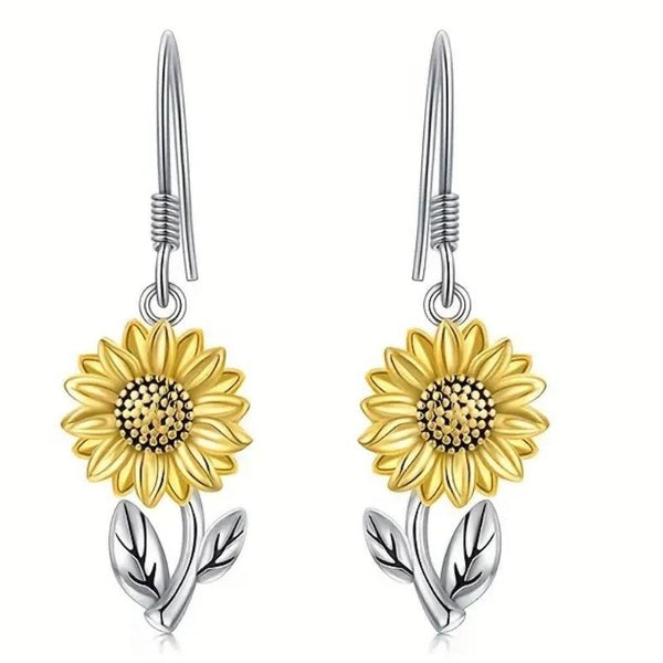Boucles d'oreilles pendantes en forme de fleur de tournesol bicolore pour femmes, accessoires décontractés quotidiens