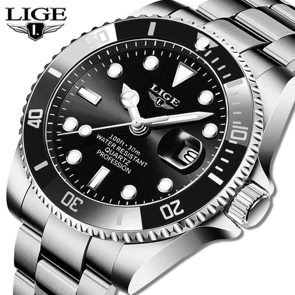 2022 LIGE Top Marque De Luxe De Mode Plongeur Montre Hommes 30ATM Étanche Date Horloge Sport Montres Hommes Quartz Montre-Bracelet Relogio Masculino