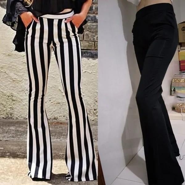 Pantalon décontracté à rayures pour femmes, jambes larges, Yoga, danse, grand pantalon évasé avec poches