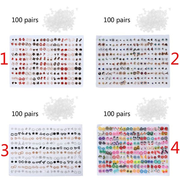 100Pairs Flower Women'S Earrings Set Assorted Styles Polymer Clay Hypoallergenic Stud Earrings Lot for Kids Fashion Jewelry Gift