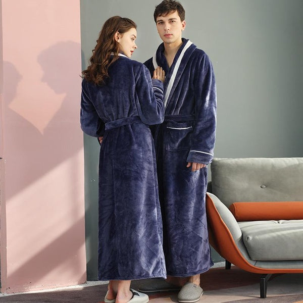 Autumn and Winter Men Woman Long Robe Thickening Warm Flannel Robes Winter Fleece Sleepwear Bathrobe Hotel Spa Plush Nightgown Plus Size 5XL