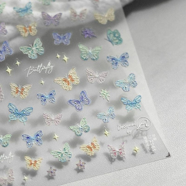 DIY Cute Embossed Butterfly Wings Streamer Butterfly Laser Nail Art Stickers Nail Stickers
