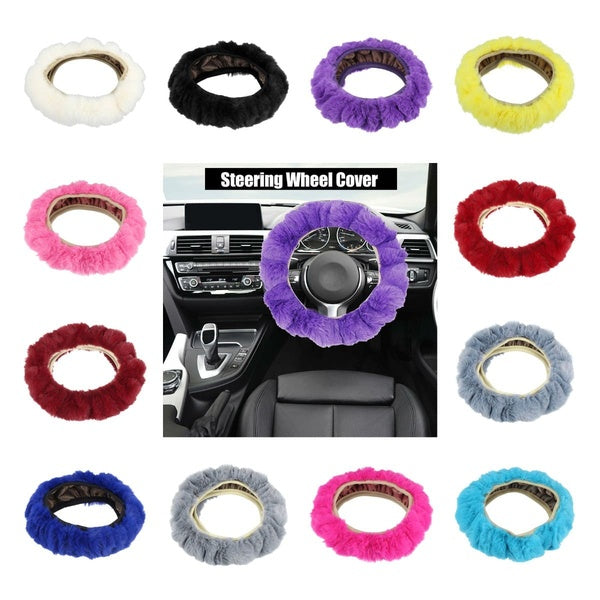 Soft Faux Wool Steering Wheel Cover for Women Men Universal 15 Inch Steering Wheels Protector for Car Pink-Blue-Yellow-Black-Gray-Purple-Red-Beige 38