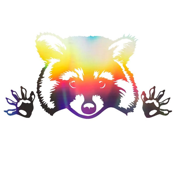 20CM Curious Raccoon Face with Paws Racoon Peeking Cute Laser Colorful Silver Decal Vinyl Car Sticker