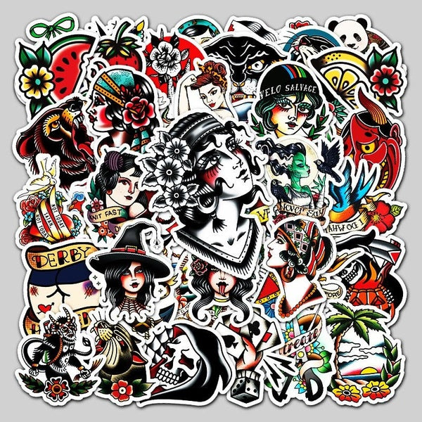 10-50-Pcs Old school tattoo stickers Old school graffiti Stickers for DIY Luggage Laptop Skateboard Motorcycle Bicycle Sticker