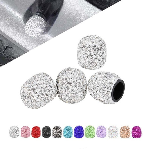 4PCS Bling Faux Crystal Tire Valve Stem Caps Tyre Air Cap Cover Silver