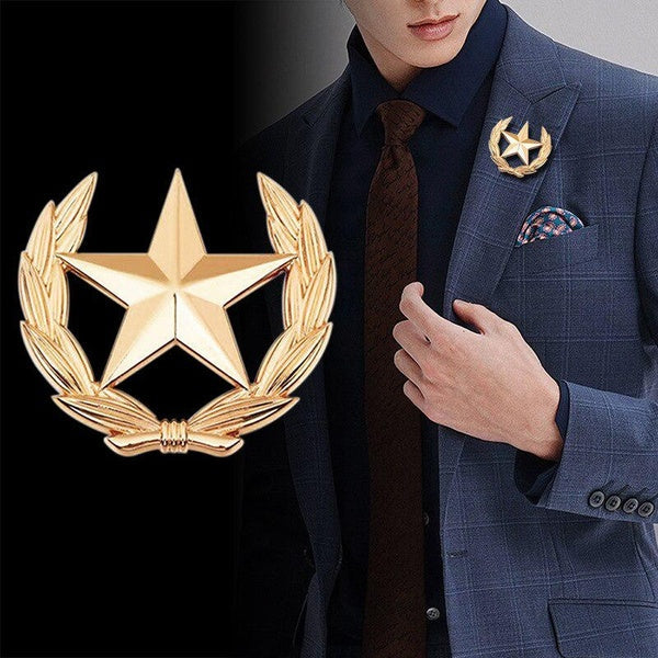 New Fashion Five-pointed Star Brooches Badge Metal Wheat Lapel Pin Men's Suit Shirt Collar Clothing Accessories Matron Inn