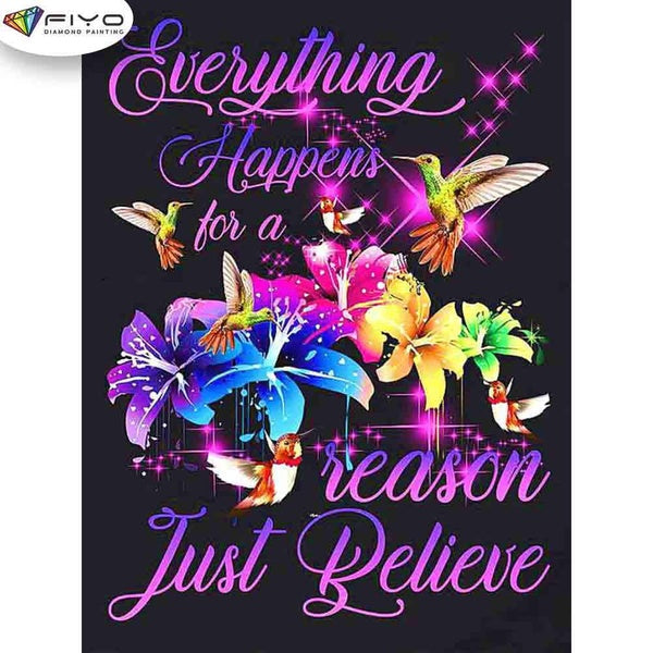 FIYO Hummingbirds and Colorful Flowers Diamond Painting Kits For Adults DIY 5D Diamond Mosaic Diamond Painting Home and Kitchen Fashion Canvas Pictur