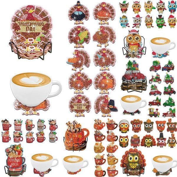 10 Style 5D Diamond Painting Coasters DIY Wooden Crafts Thanksgiving Christmas Decoration Gift @#A01