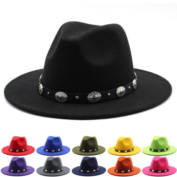 Fedora Hats Women Men Leather Belt Trilby Caps Wool Fedoras Candy Colors Fashion Top Jazz Hat Lady Derby Panama Caps