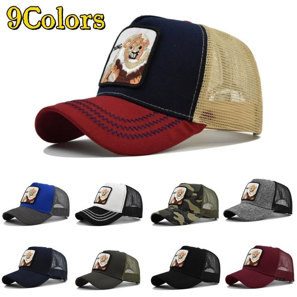 Casquette de baseball brodée d'animaux Chapeau brodé de lion animal Chapeau à visière en maille Chapeau de soleil à bord incurvé Chapeau en maille