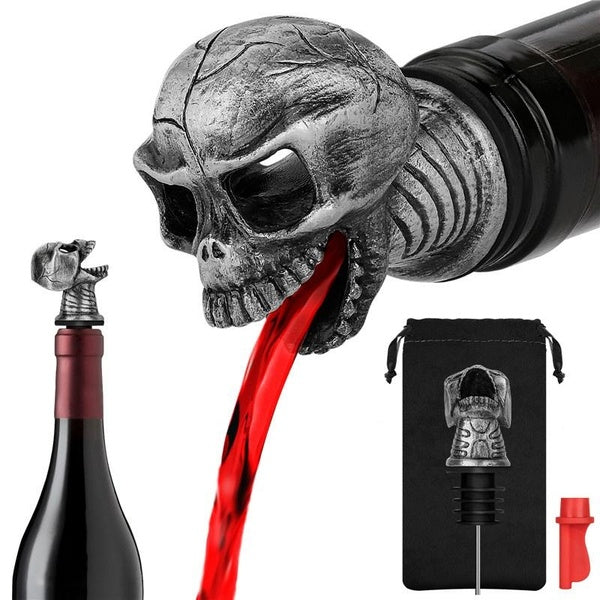Gothic 2-In-1 Skull Metal Wine Bottle Pourer Stopper Drink Decanter Spout Wine Accessory