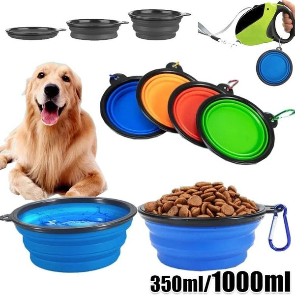 350ML-1000ML Outdoor Portable Water Bowl for Dogs Cats, Collapsible TPE Pet Bowls with Carabiner, Feeding Watering Dish for Walking Camping Parking T