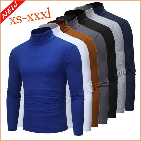 Men's High Collar Sweater Pullover Casual Solid Color Sweaters Long Sleeve Warm Knitted Turtleneck Outerwear