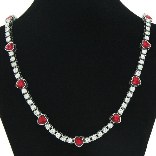 Hip-hop Style Sweet Red Peach Heart Zircon Choker Bracelet Necklace for Women Girls Elegant Crystal Wedding Party Chain Collares Jewelry Valentine's