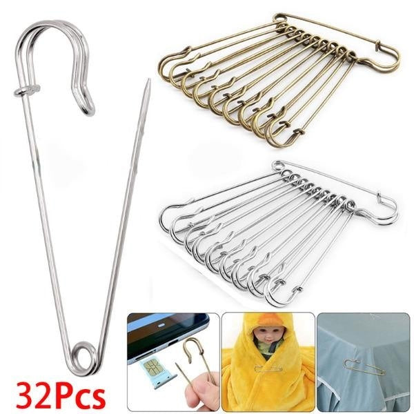 Large Safety Pins Heavy Duty Blanket Pins 32pcs Bulk Spring Lock Pins Fasteners for Blankets Crafts Skirts Brooch Making