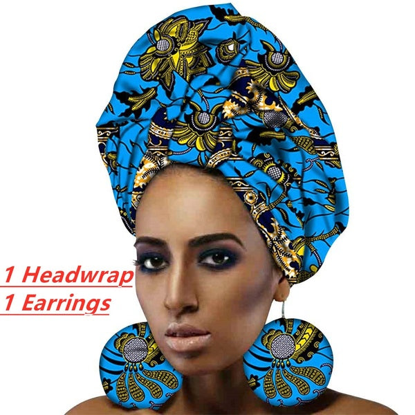 African Headtie Print Headwrap and Earrings Ankara Wax Fabric Pure Cotton Scarf Kente Scarves Dashiki Printing For Women