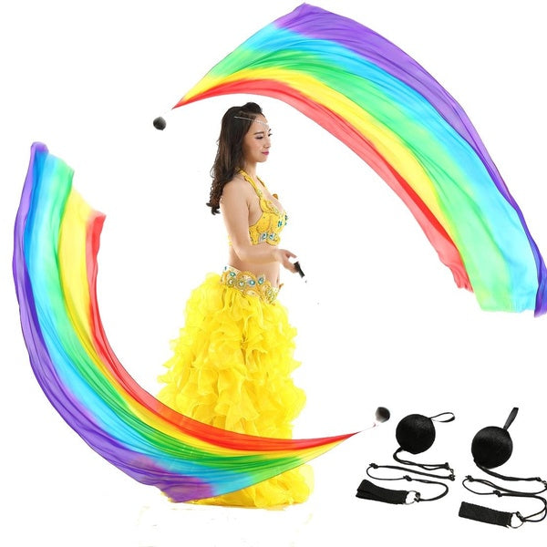 Silk Veil Poi Chain Ball Women Belly Dance Poi Streamer Throw Ball Stage Props, Set of 2