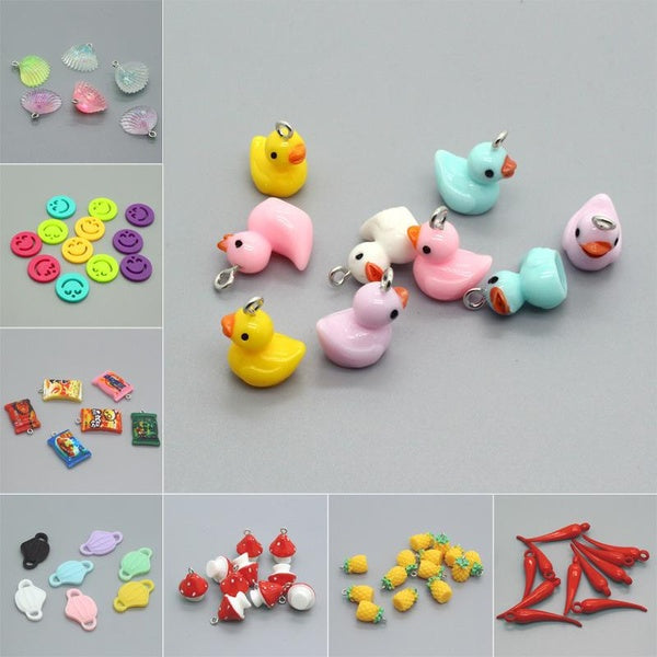 20pcs Assorted Fruit Animal Duck Candy Mushroom cute Face Shell Resin Pendant DIY Keychain Charm Jewelry Making Accessories