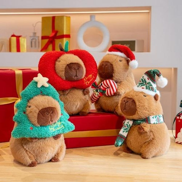 25cm Cute Christmas Capybara Plush Wear Hat Apple Candy Scarf Soft Capibara Stuffed Animals Plushies Toys Hugging Gifts for Kids Xmas Gifts Brown 10