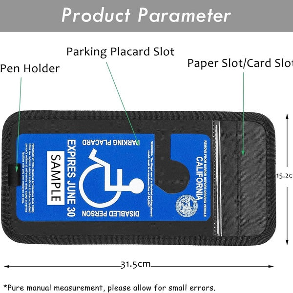 Car Visor Portable Handicap Placard Holder,Disabled Parking Permit Sign Protector with 1 Transparent PVC Storage Bag,3 Pockets and 1 Pen Holder(Black