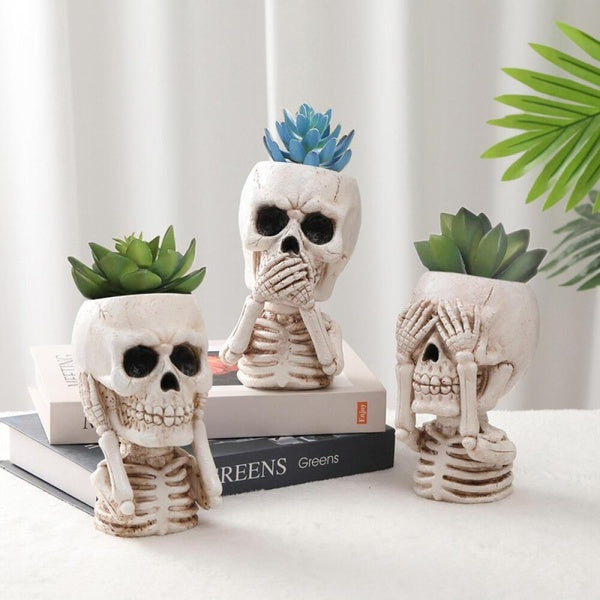 3D Skull Shape Flowerpot Funny Indoor Table Planter Container for Home Office Desk Decoration