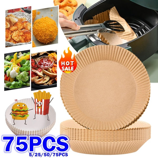 5-25-50-75PCS Air Fryer Parchment Paper, Non-Stick Disposable Air Fryer Paper-Air Fryer Unperforated Parchment Paper-BambooSteamer Liners for Air Fry
