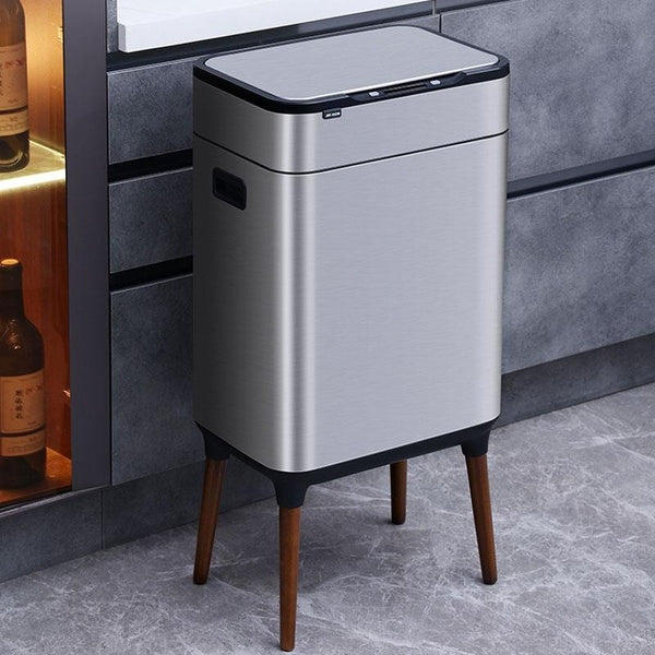 Smart Trash Can Home Kitchen Living Room Office Stainless Steel High Foot with Lid Large Capacity Trash Can