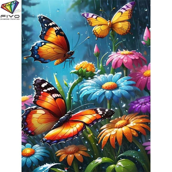 FIYO Flowers and Butterflies DIY 5D Diamond Painting Full Drill with Number Kits Home and Kitchen Fashion Mosaic Diamond Painting Canvas Wall Decorat