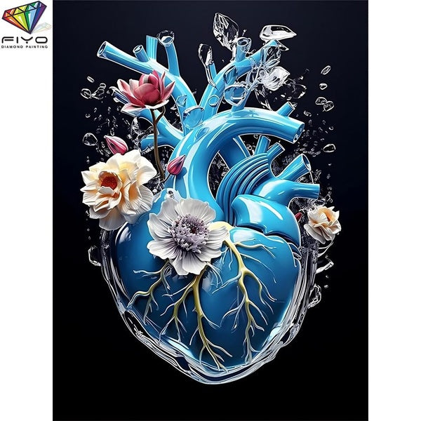 FIYO Heart and Flowers DIY 5D Diamond Painting Full Drill with Number Kits Home and Kitchen Fashion Mosaic Diamond Painting Canvas Wall Decoration Gi