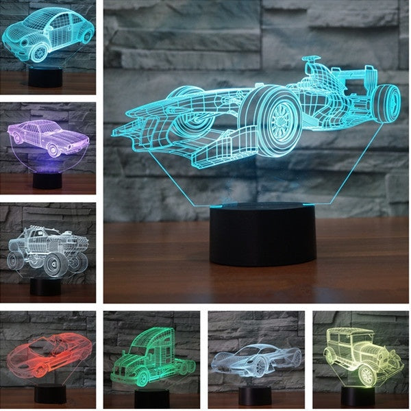 Creative 3D Car Night Light 7 Colors LED Lamp Decoration Light Table Desk Lamp Touch Switch Rainbow Color Change