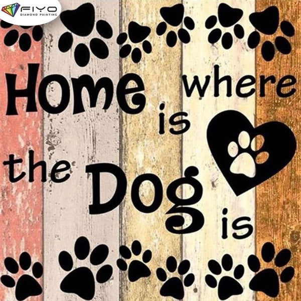 FIYO Dog and Home DIY 5D Diamond Painting Full Drill with Number Kits Home and Kitchen Fashion Mosaic Diamond Painting Canvas Wall Decoration Gift Cr
