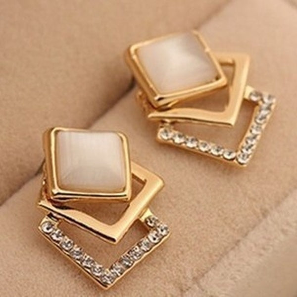 Nouveau Style coréen à la mode mignon élégant carré opale boucle d'oreille avec diamant artificiel pour femmes dames en gros