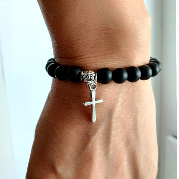 Men Women Bracelets & Bangles Prayer Jewelry Natural Stone Beads Cross Pedant Bracelet Yoga Gift