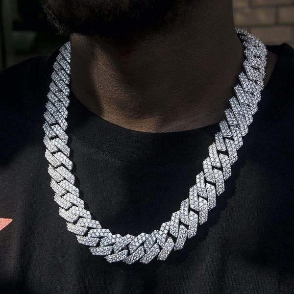 Cuban Link Chain Iced Out Prong Link Choker AAA+ Rhinestone 20mm Width Necklace for Men Hip Hop Jewelry 8-24 inch