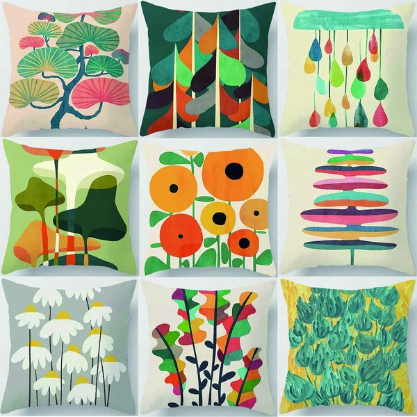 Growing plant printing square pillowcase, used for home decoration, car sofa cushion cover (45cm * 45cm)