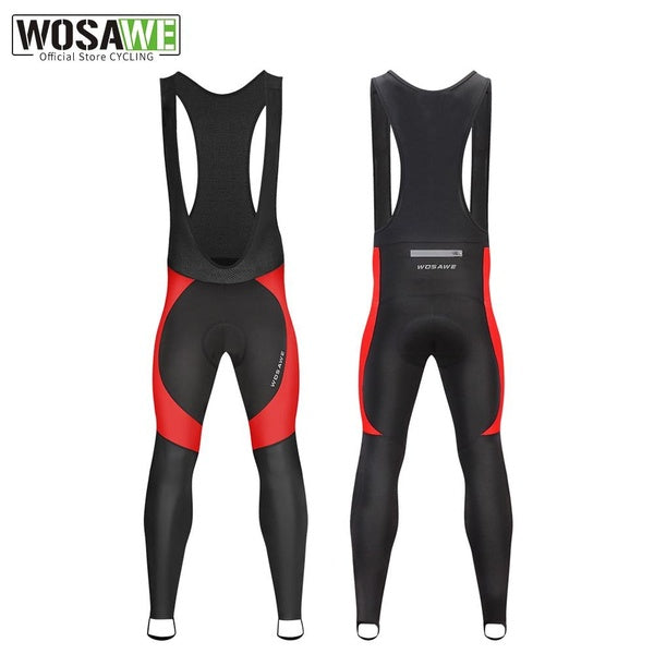 WOSAWE Men's Cycling Long Bib Tights 3D Padded Thermal Fleece Long Leggings MTB Bicycle Racing Trousers Team Bike Sports Clothing Bib Pants