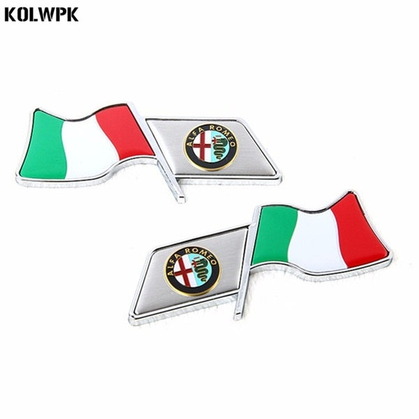 2018 Nouveau 2 pcs univesal ABS placage Italie drapeau 3d auto voiture course décoratif emblème garde-boue autocollants pour alfa romeo accessoires