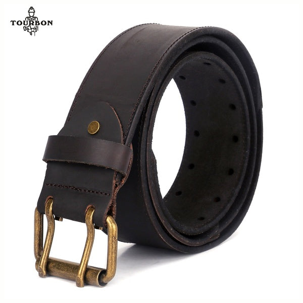 Tourbon 2'' Work Belt in Heavy Top Grain Leather Double Prong Tongue Roller Buckle Tools Belts 84 - 112cm(33'' - 48'')
