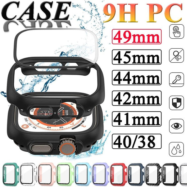 Hard Case for Apple Watch Ultra 8 7 49mm 41mm 45mm 40mm 44mm 42mm 38mm Tempered Glass with PC Cover Frame Matte Screen Protector Full Bumper for iwat