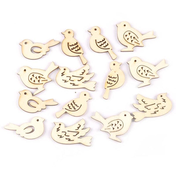 Tranches de bois d'animaux à motif d'oiseau mixte, 20 pièces, pour artisanat, accessoires de Scrapbooking, décoration en bois naturel, embellissement