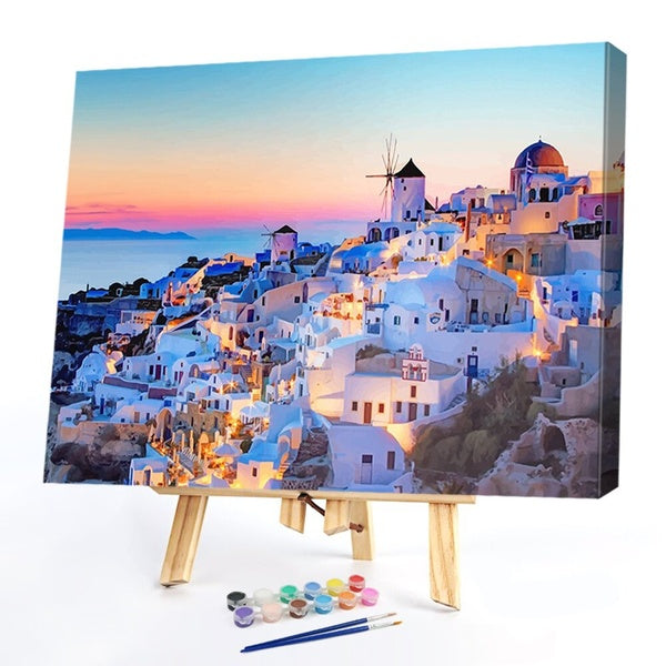 Paint By Numbers - Coast Town Wall FIYO Diy Oil Paint by Numbers Kits for Adults and Kids Beginner on Canvas Fashion Oil Painting Wall Art for Gift(