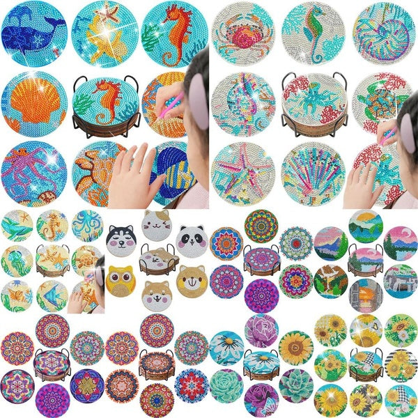 10 Style 5D Diamond Painting Wooden Coasters Crafts DIY Embroidery Kit Coasters Home Decoration @#A09