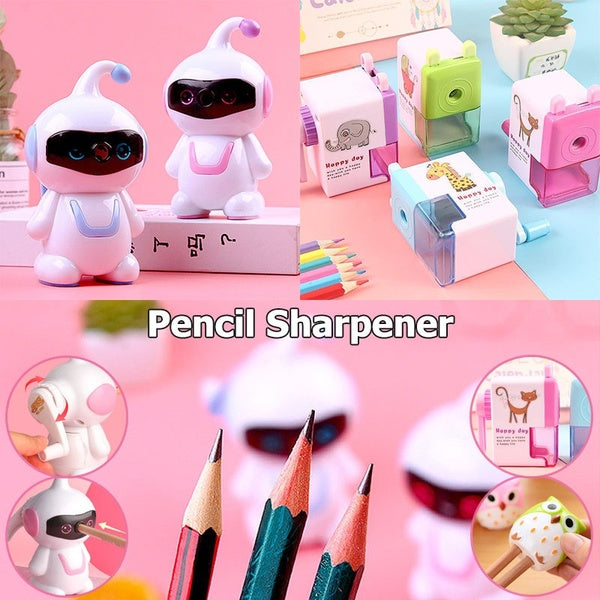Lovely Cartoon Pencil Sharpener Cute Robot Owl Shaped Pencil-case Cuboid Printing Cartoon Pencile Cutter Box Kids Stationery School Supplies Gift For